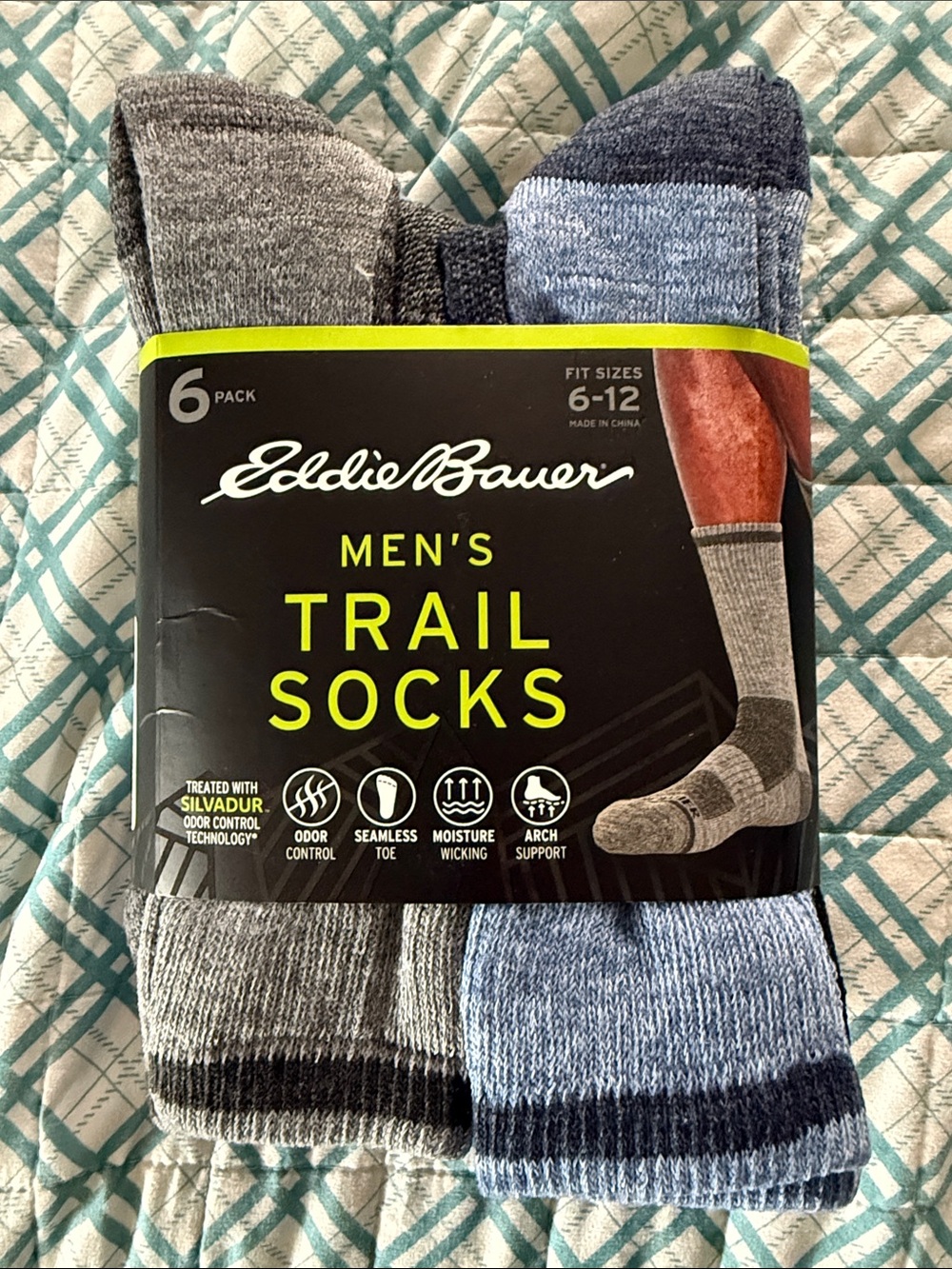 Eddie Bauer Men's Athletic Trail Socks - Gray and Blue Pack Size 6-12